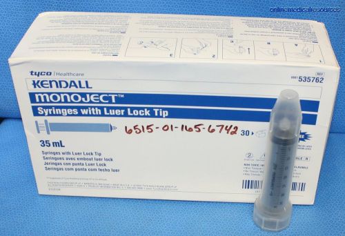 Monoject sterile 35 cc ml syringes luer lock tip 535762 box of 30 for sale