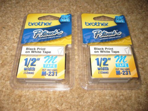 LOT 2 NEW Packages P-Touch M-231 Black Print on White Tape 1/2&#034; Width