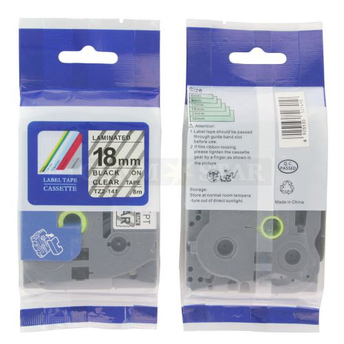 1pk Transparent on Black Tape Label for Brother P-Touch TZ TZe 141 18mm 3/4&#034;