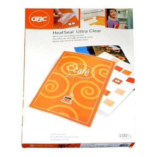 Gbc 5mil heatseal ultra clear menu size laminating pouches - 100pk -  3200598 for sale