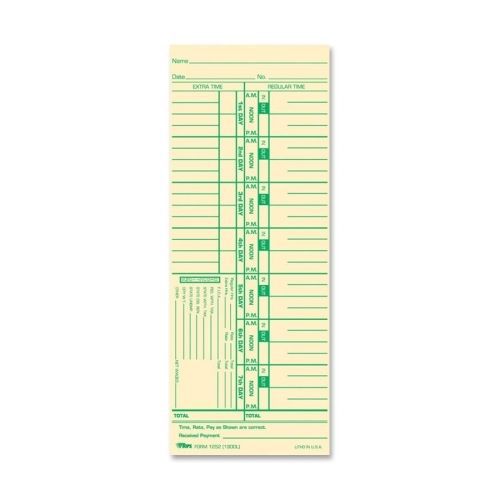TOPS Weekly Time Card - 9&#034; x 3.50&#034; Sheet Size - Manila - 100 / Pack