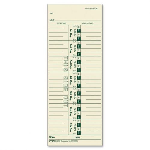 New ! 500PK TOPS Regular Overtime Weekly Time Cards 9&#034; X 3.5&#034;  TOP1256 1256