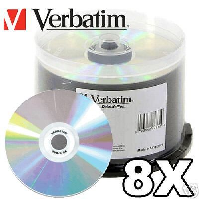 50-pk verbatim 94852 8x dvd-r silver shiny blank dvd media disk no stack ring for sale