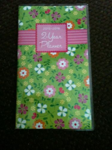 Pink Green Dots And Flowers 2015-2016 2 YEAR POCKET PURSE PLANNER CALENDAR