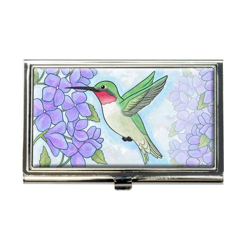 Hummingbird with hydrangeas business credit card holder case for sale