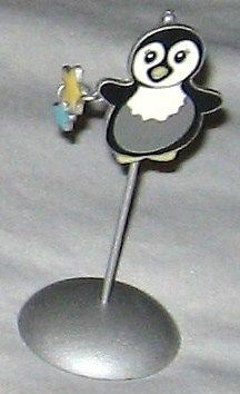 Black White 4&#034; Metal Penguin Bird Paper Clip Figurine