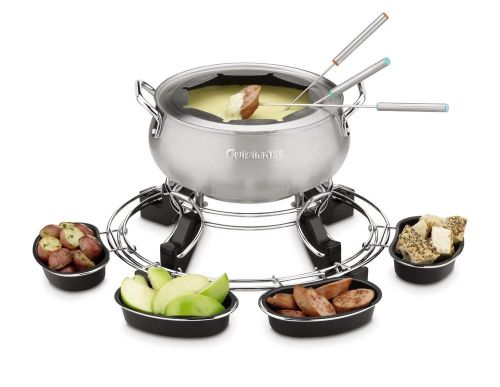 Electric chocolate cheese double boiler fondue melting pot serving set w/ forks for sale