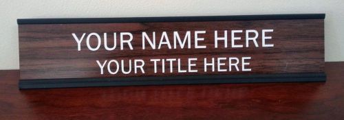 Personalized engraved 2 x 8 office desk top name sign with  black finish holder for sale