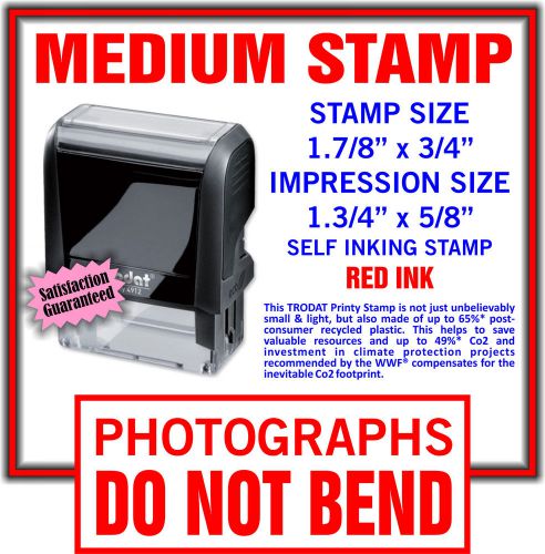 &#034;PHOTOGRAPHS DO NOT BEND&#034; Self Inking Rubber Stamp in Red Trodat 9412 Stamper
