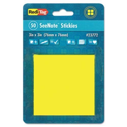 Redi-Tag 23772 Transparent Film Sticky Notes, 3 X 3, Neon Yellow, 12 50-sheet