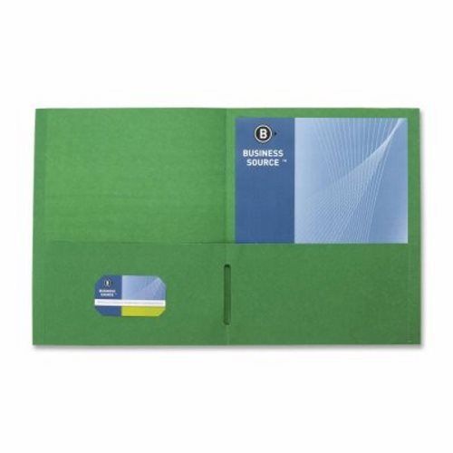 Business Source 2-Pocket Folders, Letter, 12&#034;x 9&#034;, 25 per Box, Green (BSN78493)