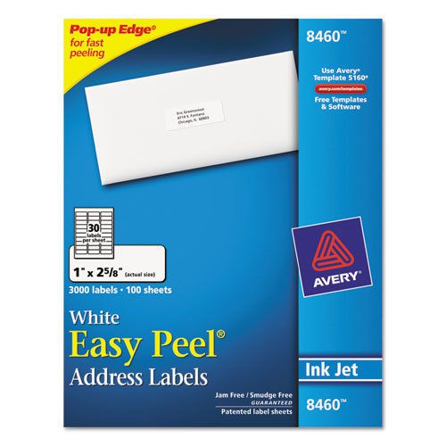 Easy peel inkjet address labels, 1 x 2-5/8, white, 3000/box for sale