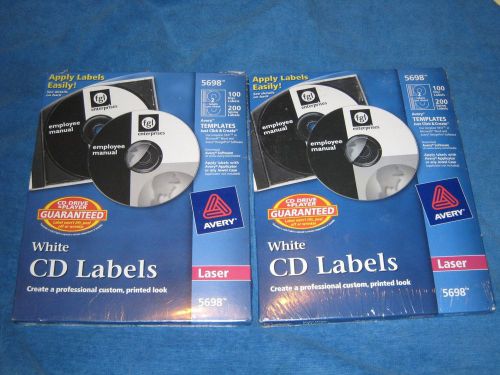 Avery 5698 100 Pack CD DVD And Jewel Case Spine Laser Label White **Lot of 2**