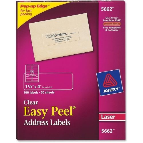 Avery Easy Peel Address Label - 1.33&#034; W x 4.12&#034; L - 700 / Box - Clear