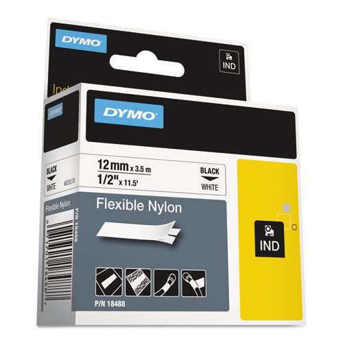 Rhino Flexible Nylon Industrial Label Tape Cassette, 1/2in x 11-1/2 ft, White