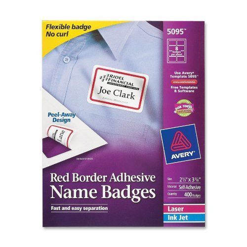 Avery printer name badges - 2.33&#034; width x 3.37&#034; length - 400 / box - (ave5095) for sale