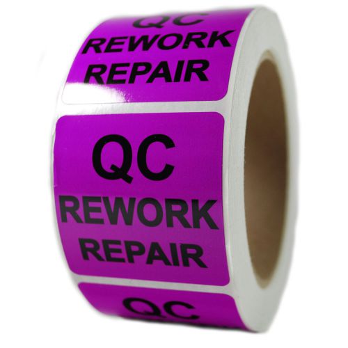 Glossy Purple &#034;QC Rework Repair&#034; Sticker Label - 2&#034; by 2&#034; - 500 ct