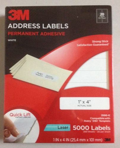3M Permanent Adhesive Address Labels, 1 x 4 Inches, White, 5000 per Pack 3100-E