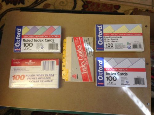 Oxford, index cards, 3&#034; x 5&#034; , 100 cards,  4 packs, 1 set of index guides for sale