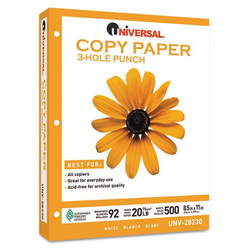 Universal Three-Hole Punched White Copy Paper - UNV28230