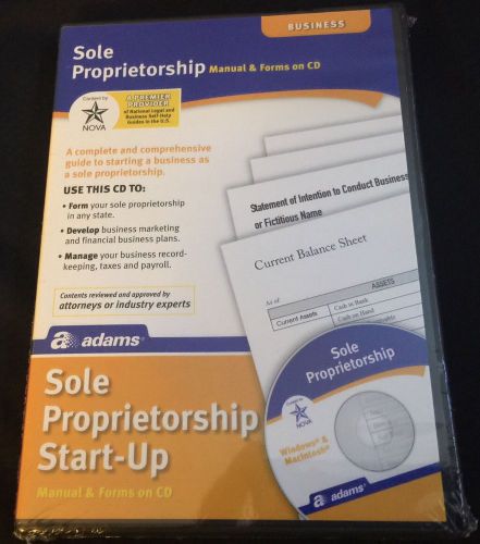Adams Sole Proprietorship Forms Library on CD  - NEW Sealed