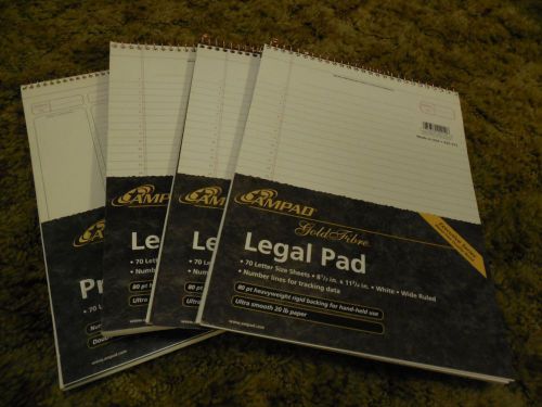 Lot of 4 gold fibre legal pad&#039;s of paper Ampad 20 lb paper 70 sheets per pad