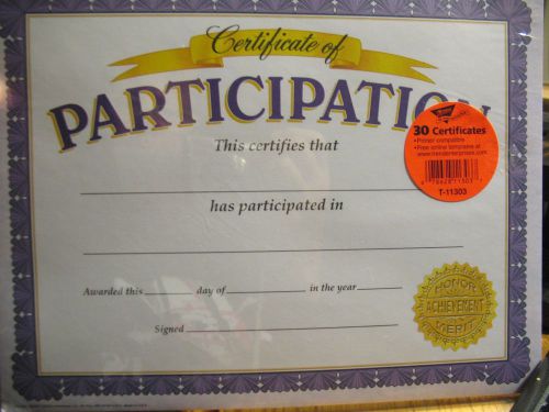 Adult or Child TREND &#034;Certificate of Participation&#034;  30 Ct - Printer Compatible
