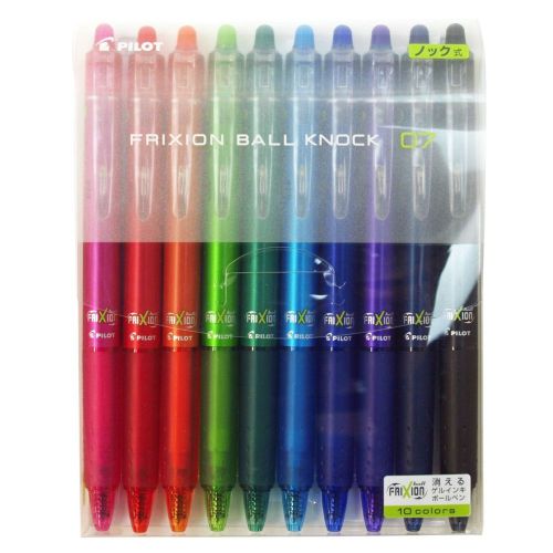 Pilot frixion ball knock 0.7mm retractable gel ink pen 10 colors set for sale