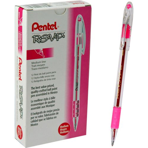 Box of 12, Pink Medium Point, BK91P, BK91-P Pentel RSVP Ball Point Pens