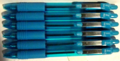 6 Zebra Z-Grip Ballpoint Pens - Turquoise Ink - Medium 1.0mm