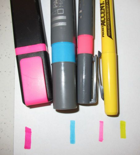 Mixed Lot of 4 Neon Chiseled Highlighters Removable Cap with Clip  - P6001