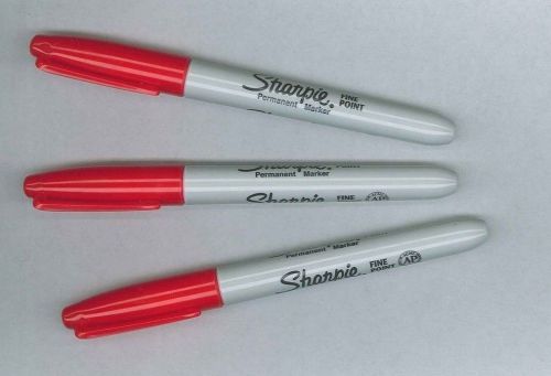 Lot of 3 Red Sharpie Fine Point Felt Tip Markers - Permanent Ink