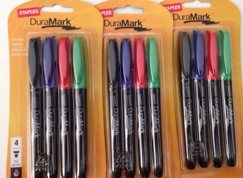 3 Packages Duramark Permanent, Pen Style Fine Bullet Tip Blue Black Red Green