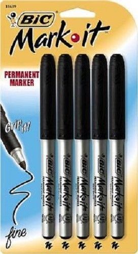 BIC MARK-IT PERMANENT MARKERS 5 PACK BLACK FINE POINT NEW