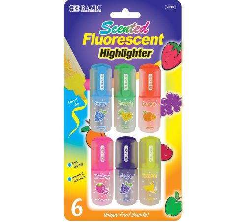 NEW BAZIC Fruit Scented Mini Highlighters, 6 Per Pack