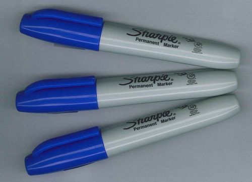 Lot of 3 Blue Sharpie Chisel Felt Tip Markers - Permanent Ink