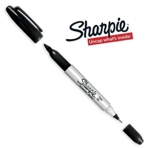 Sharpie Twin Tip Permanet Marker 1 x Original Black Pen Fine/Ultra Fine CD DVD
