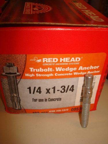 Nib- red head turbolt wedge anchor 1/4 x 1-3/4&#034; 100 ct box icbo #er-1372 08516 for sale