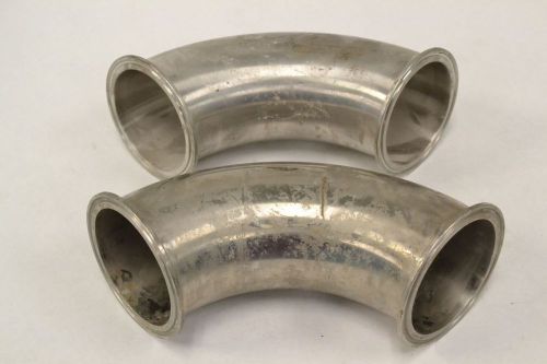 Lot 2 alfa laval 861888 ss elbow pipe fitting 3-1/2 in od 2-7/8 in id b313745 for sale