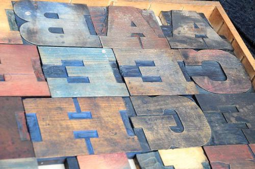 Antique rare Alphabet 44pcs - 5.20&#034; wood printing blocks Letterpress wooden type