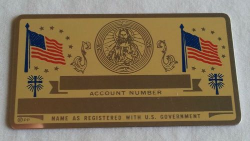 Vintage Social Security Card Brass / Aluminum Metal U.S. Flag Sacred Heart Card