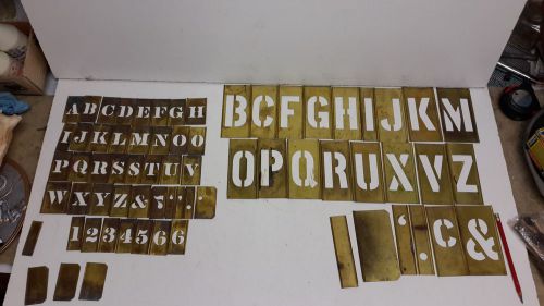 Lot of 66 vintage brass stencils. 1&#034; complete set, partial set of 3&#034;. Orig brush