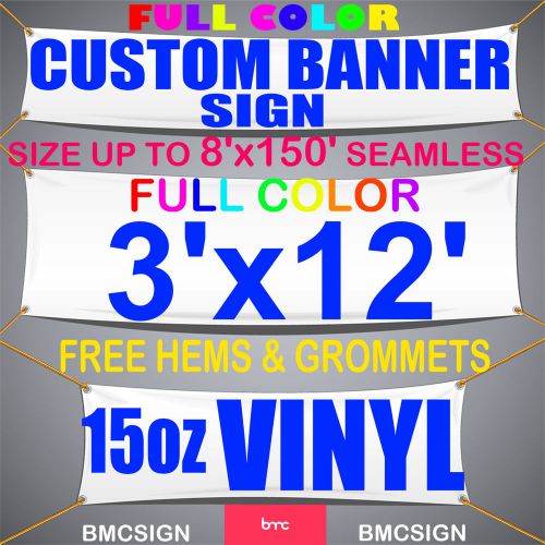 3&#039;x12&#039; 15OZ VINYL / FULL COLOR/  FULLY CUSTOM / FREE HEMS &amp; GROMMETS