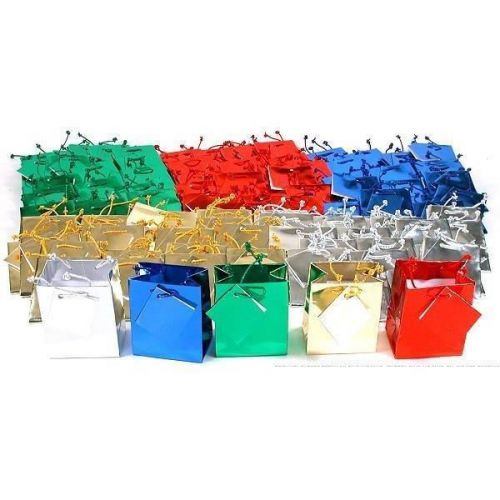 100 New Assorted Color Metallic Gift Bags 3&#034;