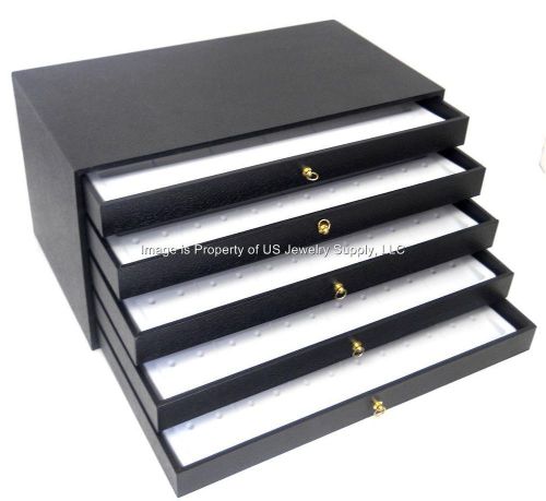5 Drawer White 120 Pair Earring Storage Organizer Jewelry Cabinet Display Case