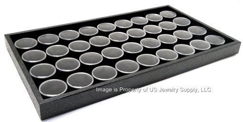 1 Black 36 Jar Tray Use for Gems Beads Coins Gold Nuggets Body Jewlery Display