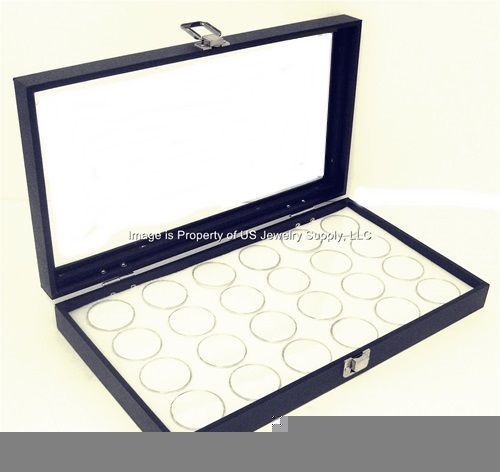 2 Glass Top Lid White 24 Jar Box Case Display Gems Body Jewelry Gold Nugget