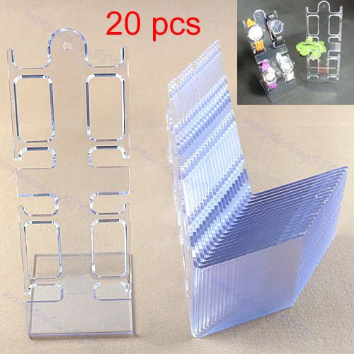 Clear Plastic Four Watch Bracelet Jewelry Showcase Display Stand Holder 20Pcs