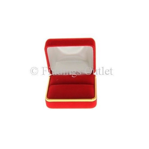 Classic Red Velvet Metal Double Ring Boxes With Gold Brass Trim - 1 Dozen
