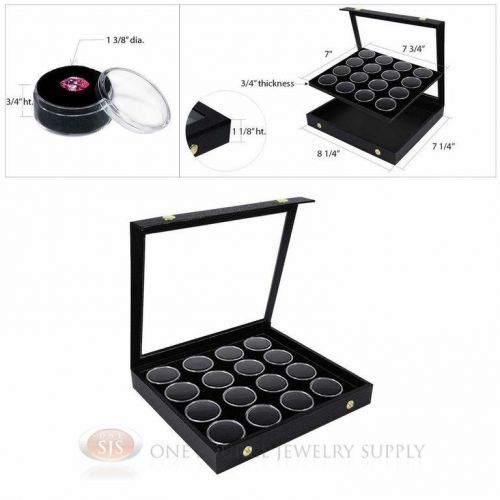 Black 16 Gem Jar Insert w/ Snap Acrylic Display Case Gemstone Storage Jewelry